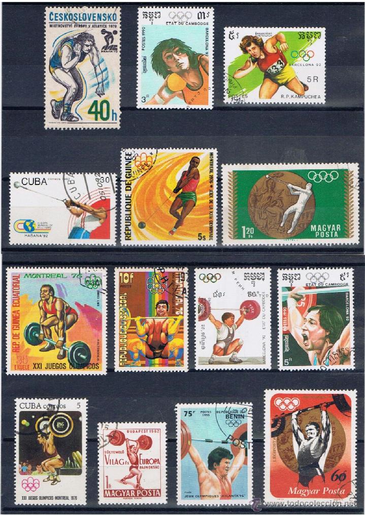 Briefmarken: mini lote 14 sellos usados lanzamiento y alzamiento de peso y martillo