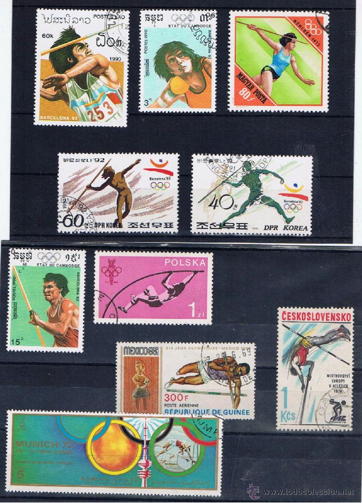 Briefmarken: mini lote 10 sellos usados lanzamiento y alzamiento de peso y martillo