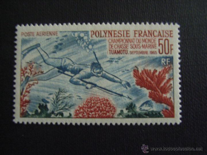 Selos: POLINESIA FRANCESA, N&ordm; YVERT A-14** A&Ntilde;O 1965. DEPORTE. CAMPEONATO MUNDO DE PESCA SUBMARINA. CHARNELA