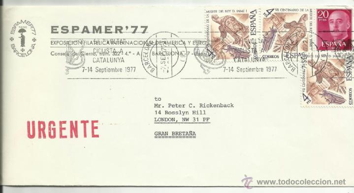 Briefmarken: circulado 1977 espamer barcelona matasello spd volta ciclista catalunya de bcn a london