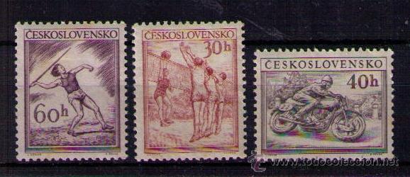 Timbres: CHECOSLOVAQUIA 1953 - DEPORTES - VOLLEYBALL - MOTOCICLISMO - YVERT 727-729