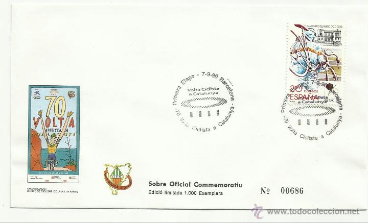 Timbres: sobre oficial conmemoratiu edicio limitada 1000 exemplars 1990 volta catalunya 70 edicio