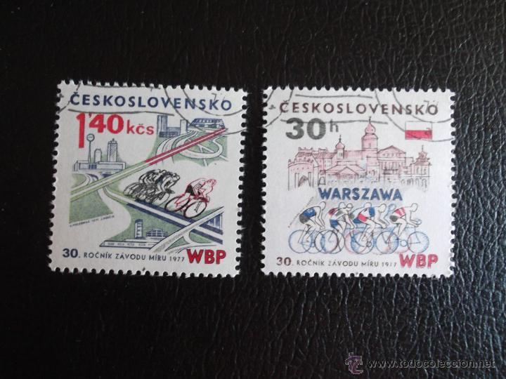 Timbres: Checoslovaquia. 2206 y 2209 Ciclismo. 1977. Sellos usados y numeraci&oacute;n Yvert.