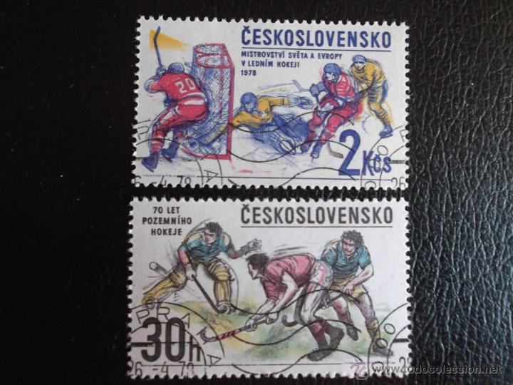 Sellos: Checoslovaquia. 2266 y 2270 Hockey sobre hierba y sobre hielo. 1978Sellos usados y numeraci&oacute;n Yvert.