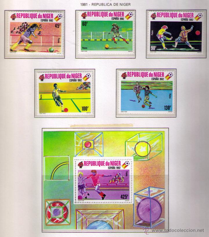 Sellos: NIGER1981 - CAMPEONATO DEL MUNDO DE FUTBOL ESPA&Ntilde;A'82 - 5 SELLOS + HOJITA