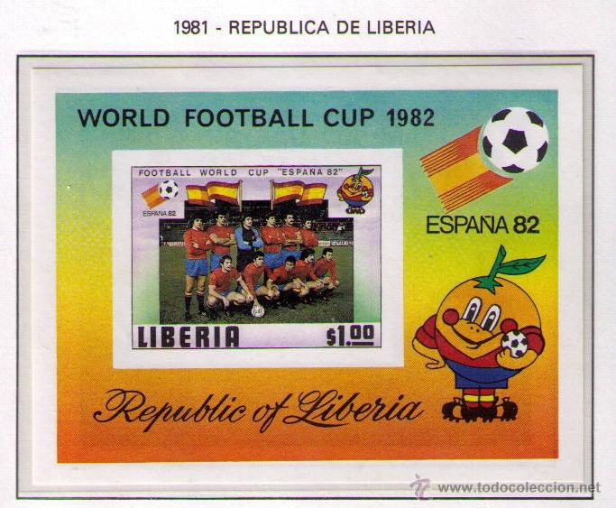 Sellos: LIBERIA1981 - CAMPEONATO DEL MUNDO DE FUTBOL ESPA&Ntilde;A'82 -  HOJITA SIN DENTAR