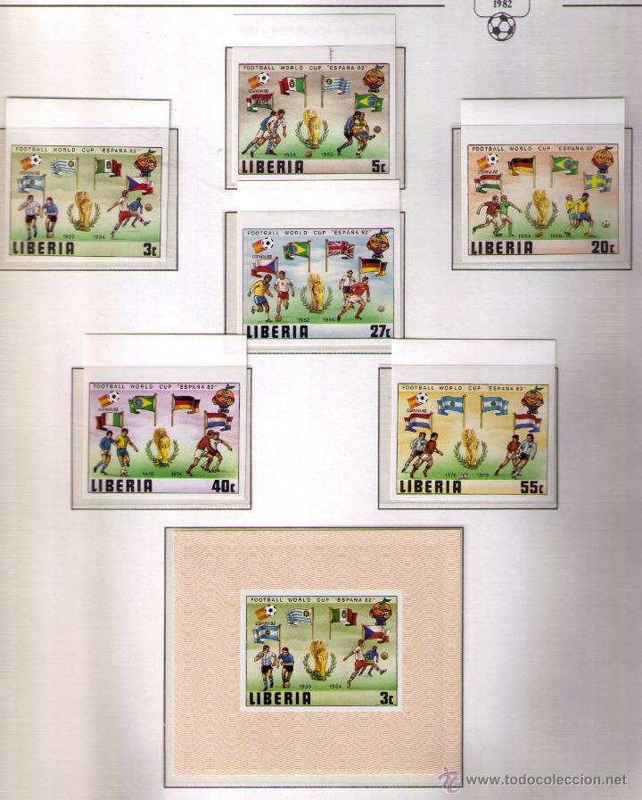Sellos: LIBERIA1981 - CAMPEONATO DEL MUNDO DE FUTBOL ESPA&Ntilde;A'82 - 6 SELLOS + HOJITA SIN DENTAR