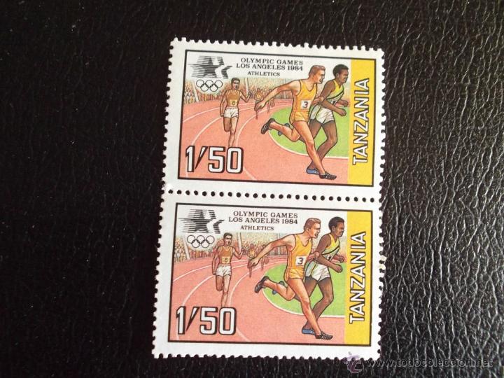 Sellos: Tanzania. 240 JJ. OO. Los Angeles: Carreras, pareja vertical**. 1984. Sellos nuevos y numeraci&oacute;n Yve