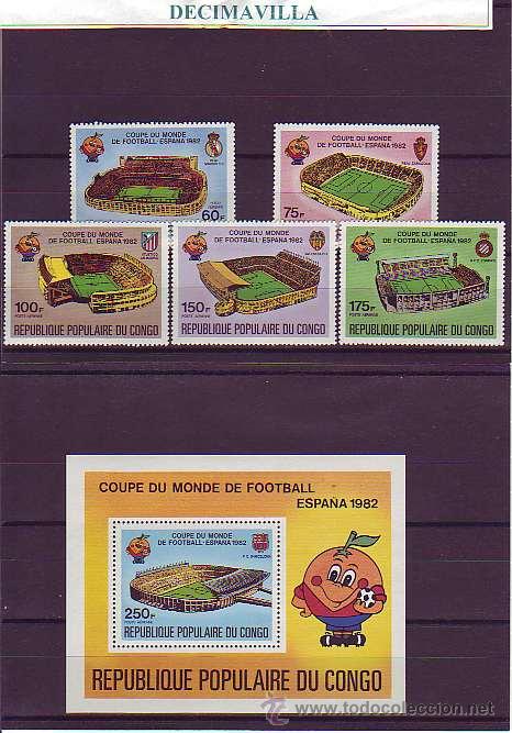 Briefmarken: CONGO, ESPA&Ntilde;A 1982, 280/84 + H.B. 24, DEFU043