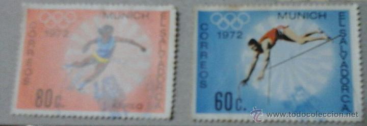 Sellos: 2 SELLOS CIRCULADOS OLIMPIADAS DE MUNICH 1972. EL SALVADOR
