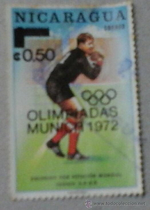 Timbres: SELLO CIRCULADO  OLIMPIADAS DE MUNICH 1972. NICARAG&Uuml;A
