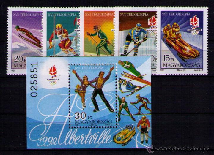 Briefmarken: HUNGRIA 1991 - JUEGOS OLIMPICOS DE ALBERTVILLE '92 - YVERT N&ordm; 3352-3356 + BLOCK N&ordm; 219