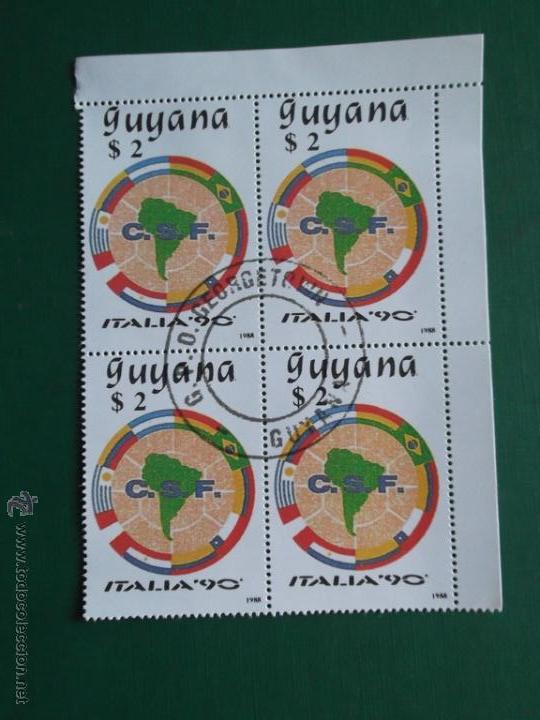 Briefmarken: Guayana. 2050UB/2050UE 2050Z Copa Mundial de f&uacute;tbol: Italia'90, en bloque de cuatro. 1988. Sellos us