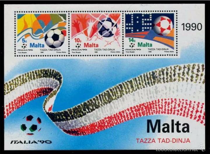 Selos: MALTA 1990 - MUNDIAL DE FUTBOL ITALIA 90 - YVERT BLOCK N&ordm; 11