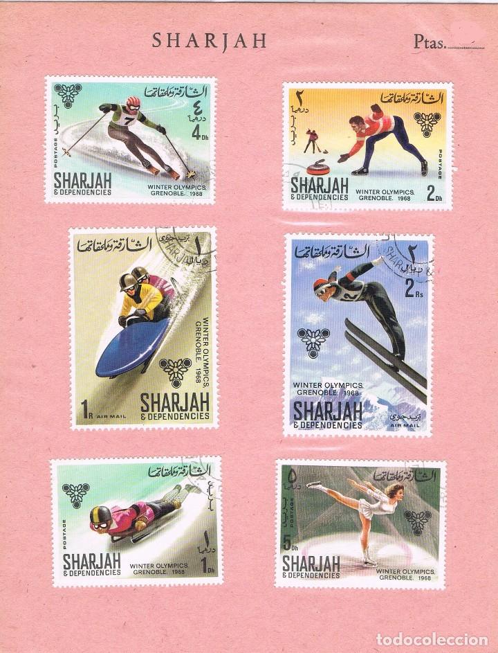 Timbres: 0236. TARJETA SOUVENIR SHARJAH, Deportes  invierno Ski Grenoble 1968