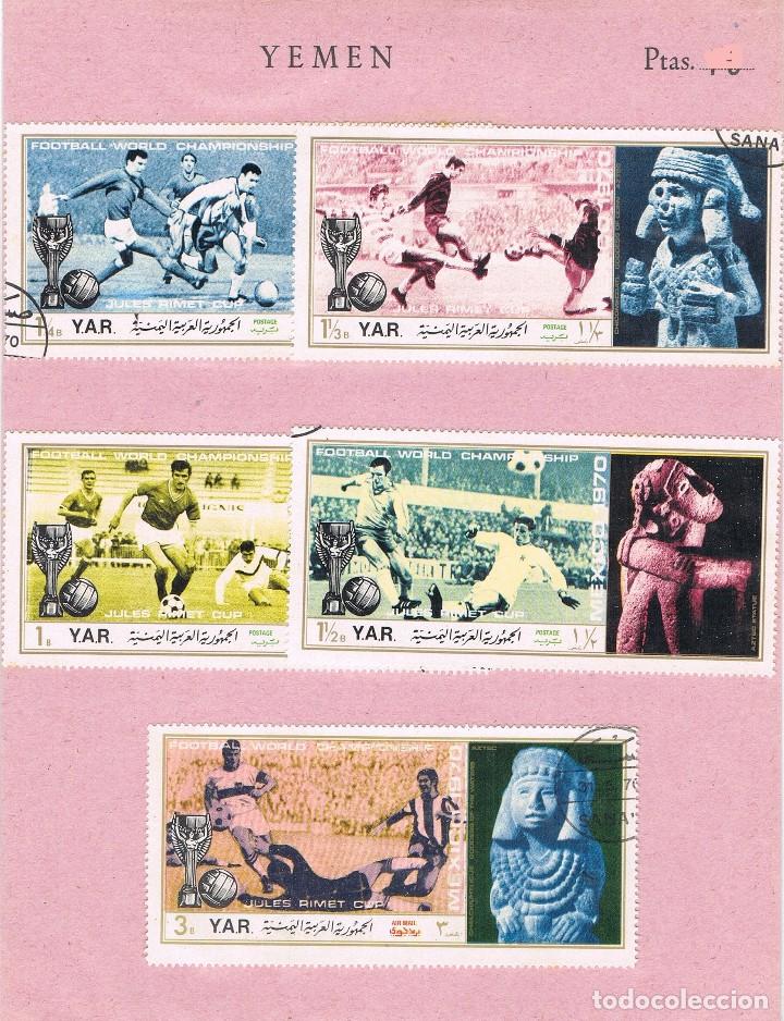 Timbres: 0242. TARJETA SOUVENIR YEMEN. Futbol champions Mexico 70, deportes