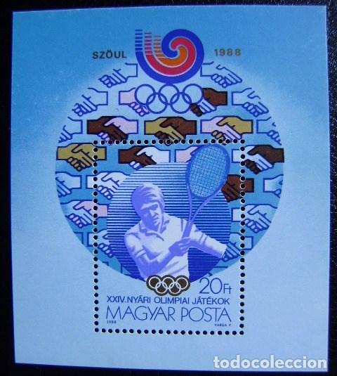 Timbres: HUNGRIA - YVERT H, BLOQUE 199** NUEVO SIN FIJASELLO - JJ. OO. SEUL 88 TENIS (S024)