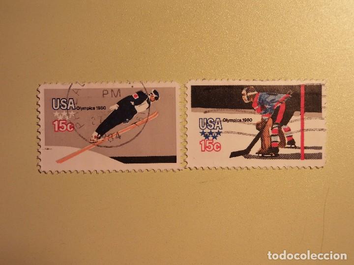 Timbres: USA - OLIMPIADAS 1980 - SALTO DE ESQU&Iacute; Y HOCKEY HIELO.