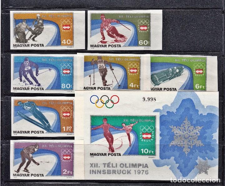 Sellos: HUNGRIA 1975 - OLYMPICS INNSBRUCK 76 - YVERT N&ordm; 2472-2478** + HB - 122** - SIN DENTAR