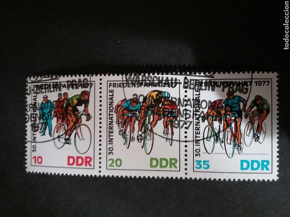 Sellos: Sellos de la R. D. Alemania (DDR) mtdos. 1976. Ciclismo. Ciclistas.Deporte. Paz. Carreras. Equipos.