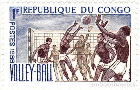 Sellos: 1966 - REPUBLICA DEL CONGO - DEPORTES - VOLEYBOL - YVERT 190