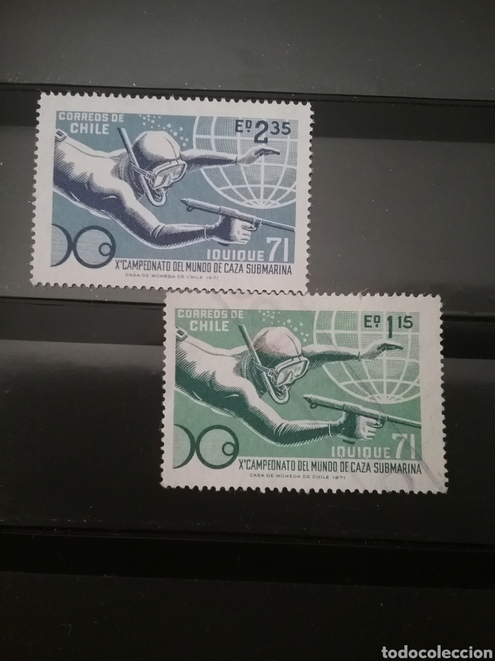 Selos: Sellos de Chile usados. 1071. Submarinista. Campeonato. Buzo. Tierra.Deportes acuaticos. Gafas.