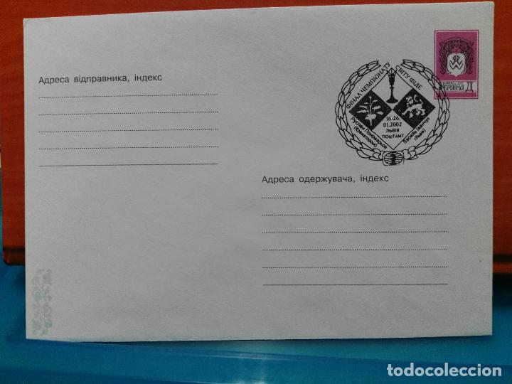 Timbres: AJEDREZ. UKRAINA SOBRE ENTERO POSTAL MATASELLOS DE AJEDREZ 2002