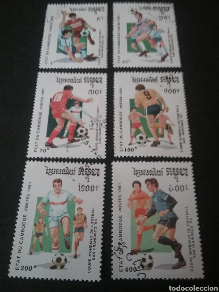 Sellos: Sellos de Kampuchea (Camboya) mtdos. 1991. Campeonato. Furbol. Estados unidos. Uniformes. Juegos. De