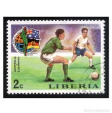 Sellos: LIBERIA 1974. MICHEL 922A, YVERT 646. MUNDIAL DE FÚTBOL. AUSTRALIA-R.D. ALEMANA. USADO