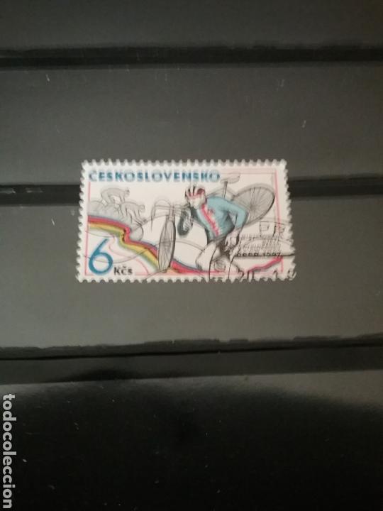 Sellos: Sellos de Checoslovaquia mtdos (usados).1987. Campeonato ciclismo campo a atraves. Ciclista. Atleta
