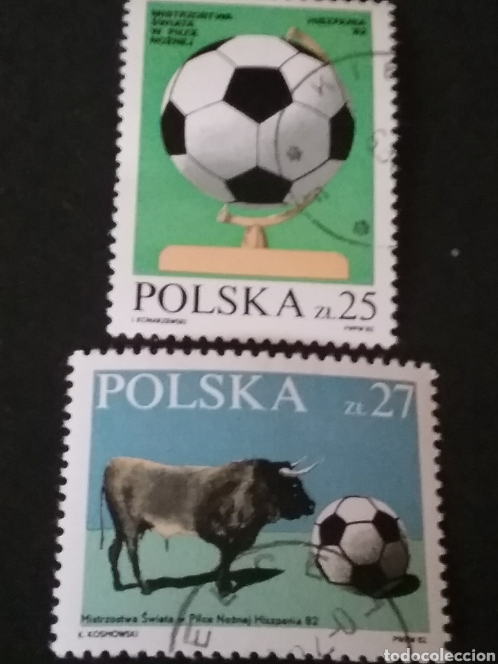 Sellos: Sellos R. Polonia (Polska) mtdos. 1982. Balon. Copa. Futbol. Toro. Deporte. Mundial. Espa&ntilde;a. Simbolo