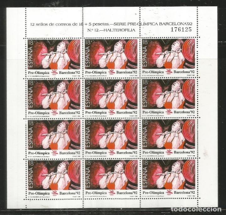 Timbres: ESPA&Ntilde;A SPAIN MINIPLIEGO JUEGOS OLIMPICOS BARCELONA HOCKEY HALTEROFILIA JUDO