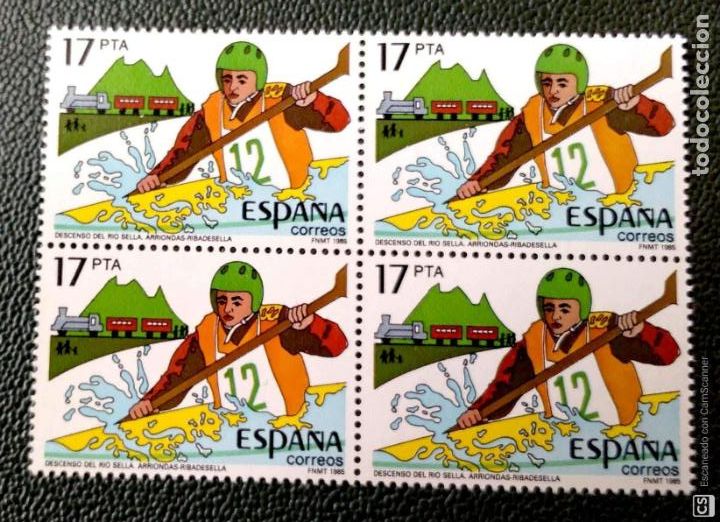 Timbres: Espa&ntilde;a. 2785 Descenso del r&iacute;o Sella. Pirag&uuml;ismo, en bloque de cuatro. 1985.Sellos nuevos y numeraci&oacute;