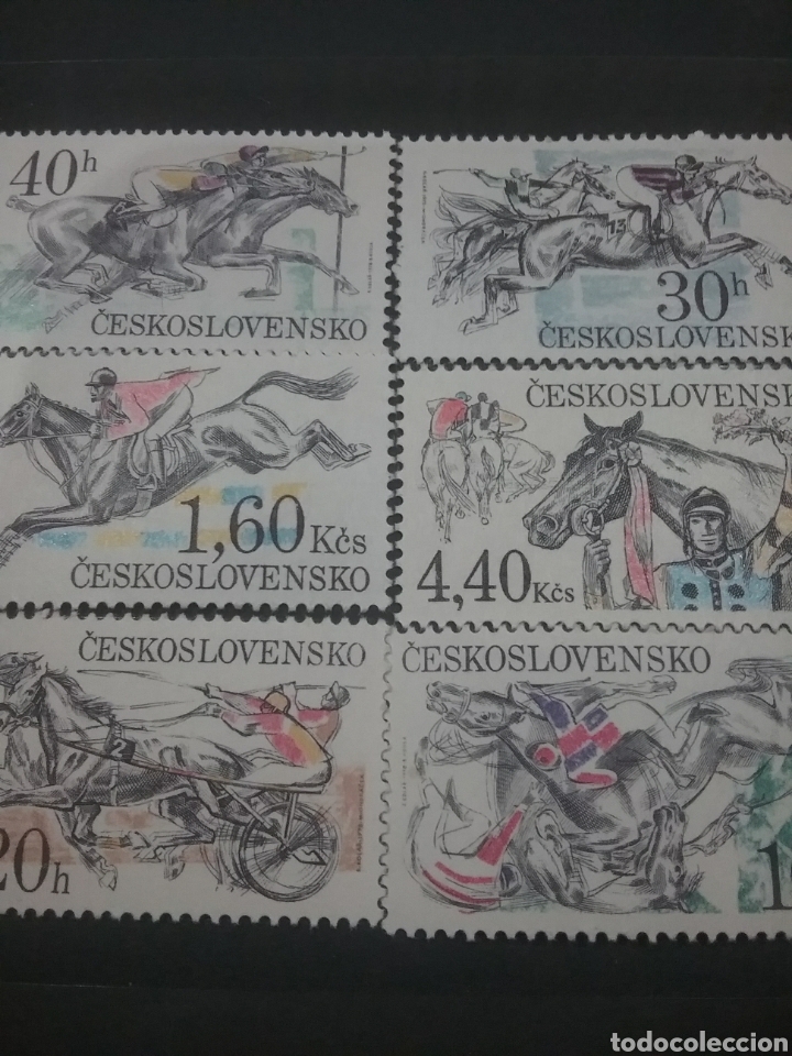 Sellos: Sellos R. Checoslovaquia mtdos/1978/carreras/caballos/cuadrigas/mamiferos/fauna/jinetes/fauna/deport