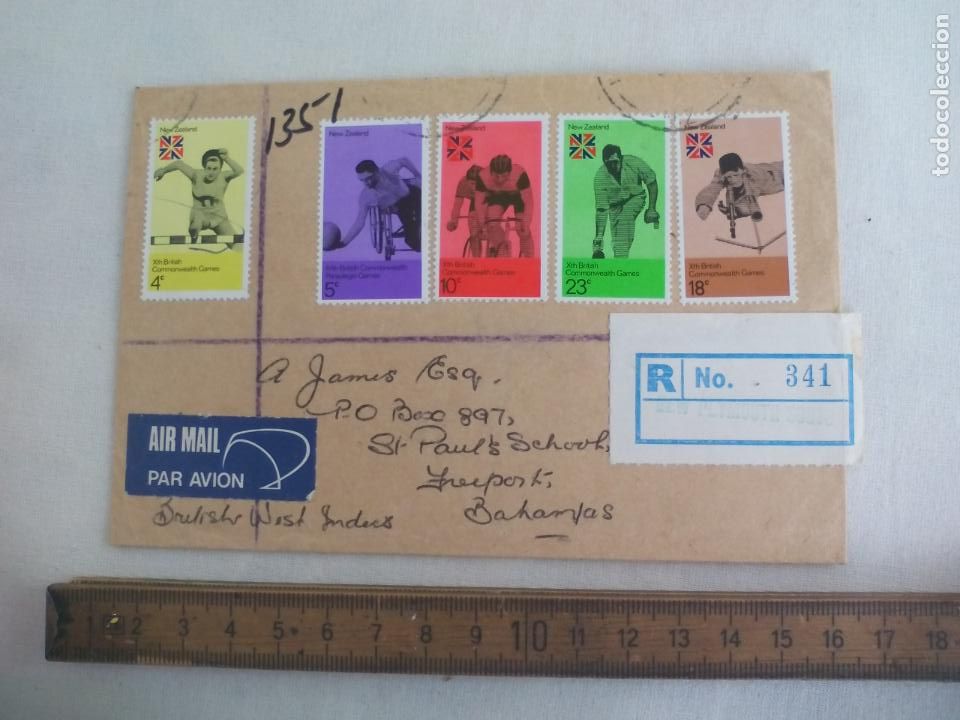 Sellos: NEW ZEALAND. DEPORTES. XTH COMMONWEALTH GAMES. SOBRE CON 5 SELLOS