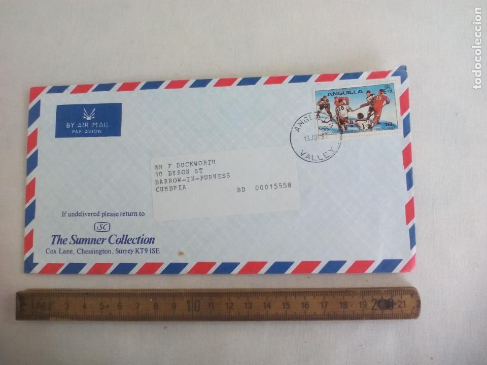 Sellos: ANGUILLA. VALLAY. REINO UNIDO HOCKEY HIELO. SOBRE CON SELLO.
