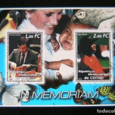Sellos: CONGO 2001 HOJA BLOQUE SELLOS EN MEMORIA DE LA PRINCESA DIANA - ANATOLY KARPOV - TIGER WOODS