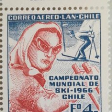 Sellos: SET SELLOS CHILE 1966 CAMPEONATO MUNDIAL SKY CON GOMA. Lote 299005338