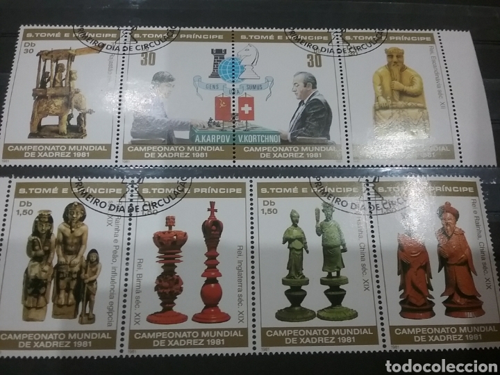 Briefmarken: Sello Tome y Principe mtdo/1981/campeonato/mundial/ajedrez/juego/deporte/bandera/Karpov/talla/artesa