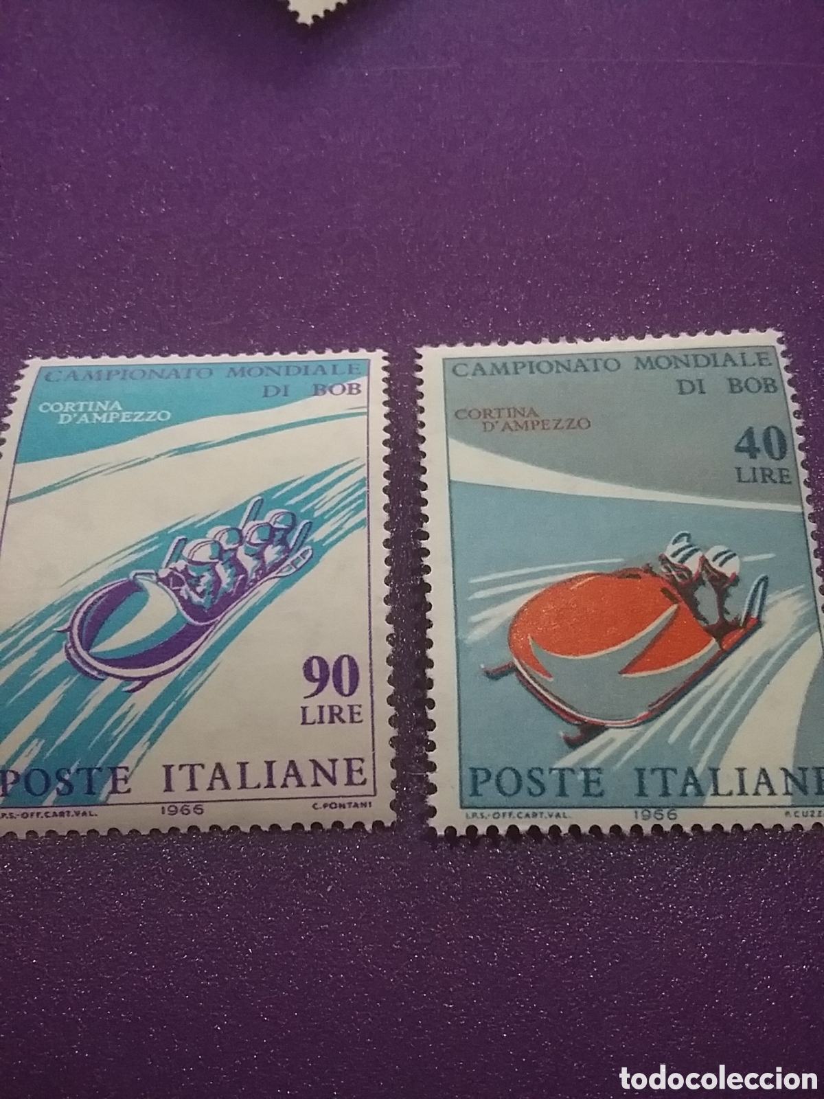 Selos: Sello Italia nuevo.1966. Campeonato mundial bobsleigh. Invierno, deporte. Juegos.