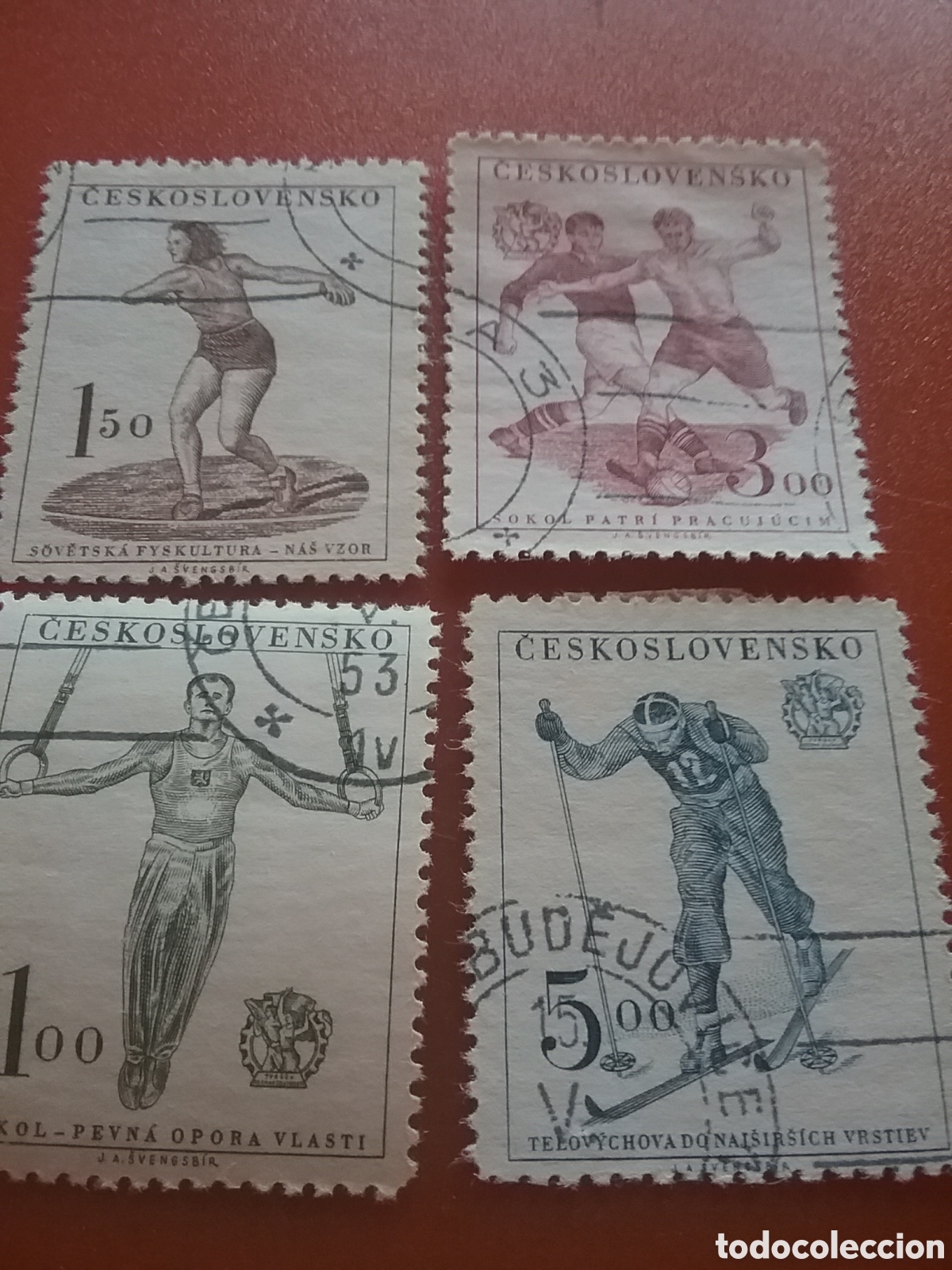 Briefmarken: Sello Checoslovaquia mtdos. 1951. 9 Congreso Sokol. Deporte, juventud. Disco, futbol, juegos, anilla