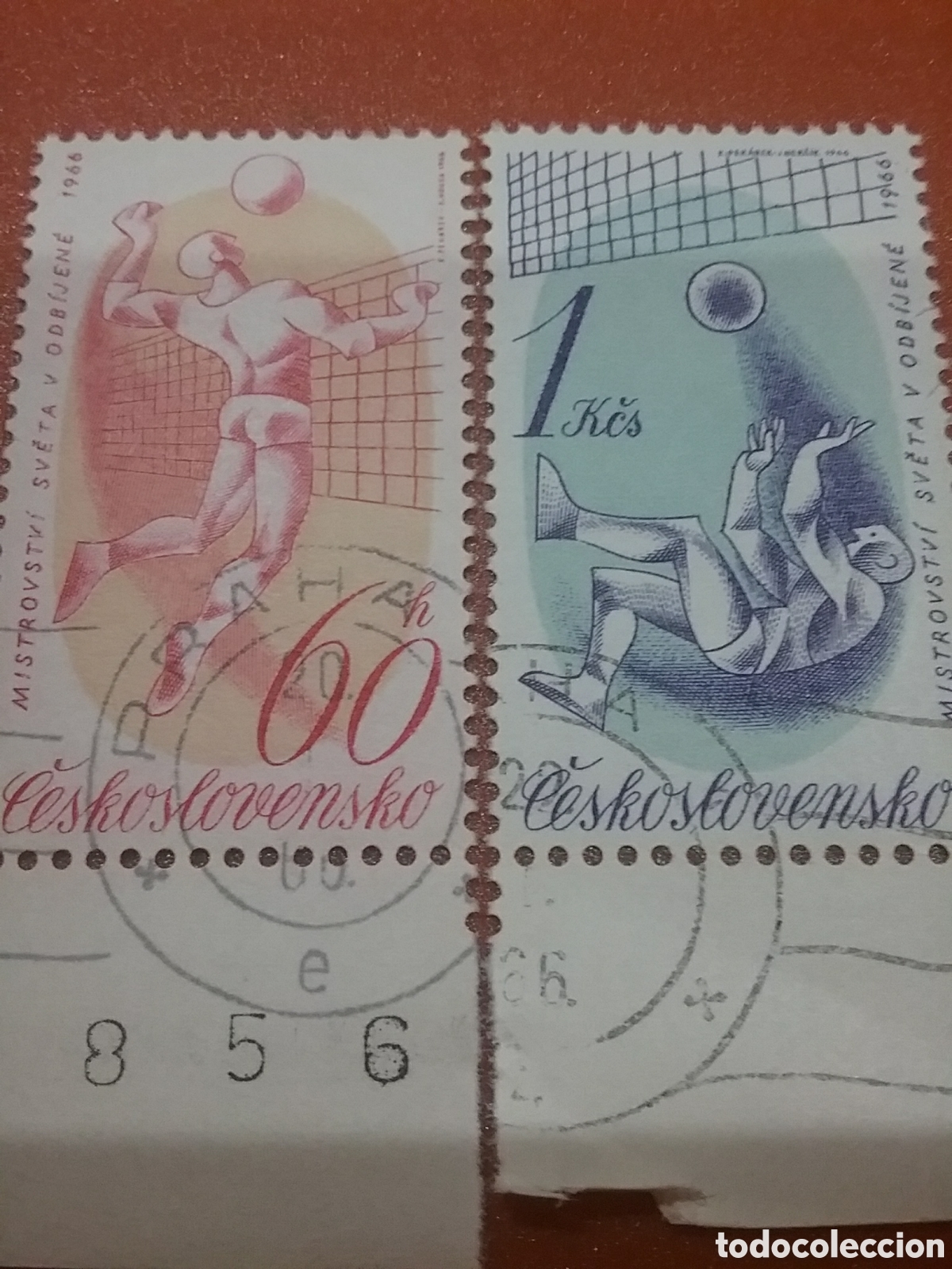 Sellos: Sello Checoslovaquia mtdos. 1966. Campeonato mundial voleibol. Deporte. Copa. Juegos. Red.