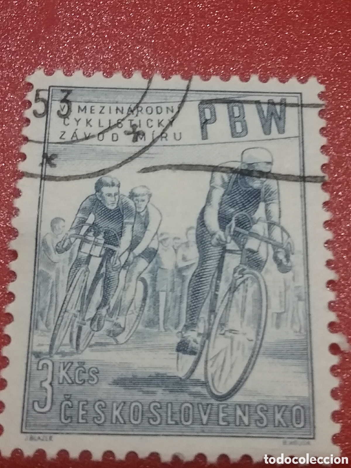 Sellos: Sello Checoslovaquia mtdos.1953. 6 carrera paz. Ciclismo. Deporte. Juego. Transporte.