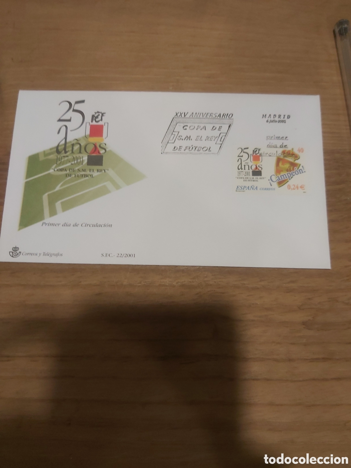 Timbres: Copa del Rey 25 a&ntilde;os campe&oacute;n Zaragoza futbol escudo edifil 3805 Sfc usado lujo matasello