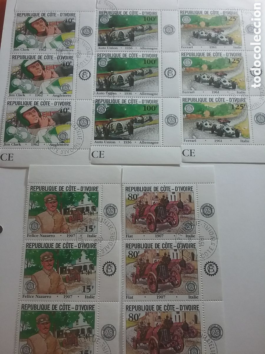 Sellos: Sello Costa Marfil (Cote D,ivoire) mtdos 1981. 75Aniv Gran Prix automovil Francia. Carrera. Deporte.