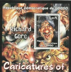 Sellos: REPUBLICA DEL CONGO 2001 HOJA BLOQUE SELLOS - CARICATURA ACTOR RICHARD GERE - CINE