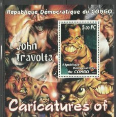 Sellos: REPUBLICA DEL CONGO 2001 HOJA BLOQUE SELLOS - CARICATURA ACTOR JOHN TRAVOLTA - CINE