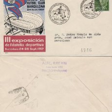 Sellos: AÑO 1957, INAUGURACION DEL CAMPO DE FUTBOL CAMP NOU DE BARCELONA, SOBRE ALFIL CIRCULADO REMITE ALFIL
