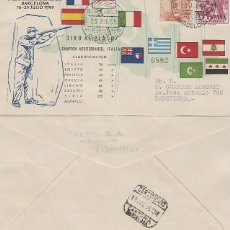 Sellos: AÑO 1955, TIRO AL PLATO, II JUEGOS MEDITERRANEOS, BARCELONA, CON LA CLASIFICACION, ALFIL CIRCULADO