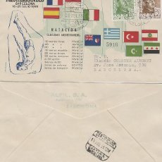 Sellos: AÑO 1955, NATACION, II JUEGOS MEDITERRANEOS, BARCELONA, CON LA CLASIFICACION, ALFIL CIRCULADO
